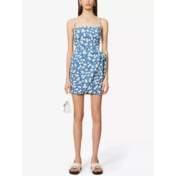 $248 Reformation Canal Blue Floral Wrap Mini Dress - 8 - Picture 1 of 7